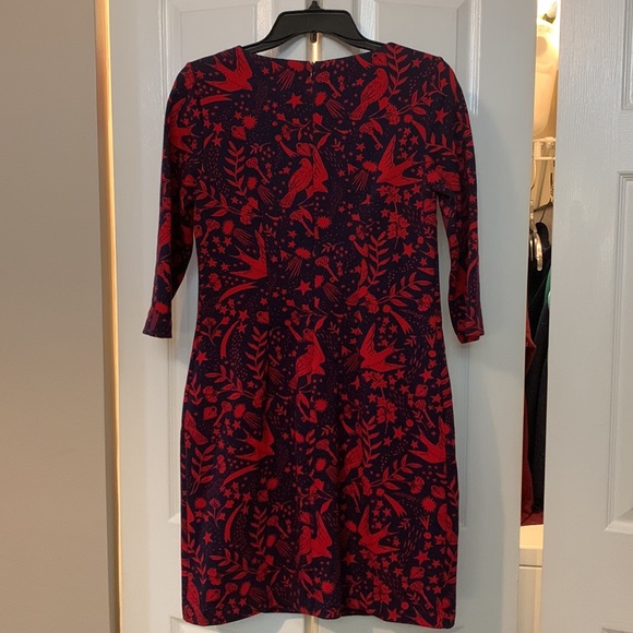 Boden red flying sparrow jacquard knit fitted sweater navy  dress s6P lined - Picture 8 of 12